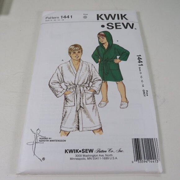 Kwik Sew 1441 sewing pattern Kids Robe, Hooded Robe UNCUT - Picture 2 of 4